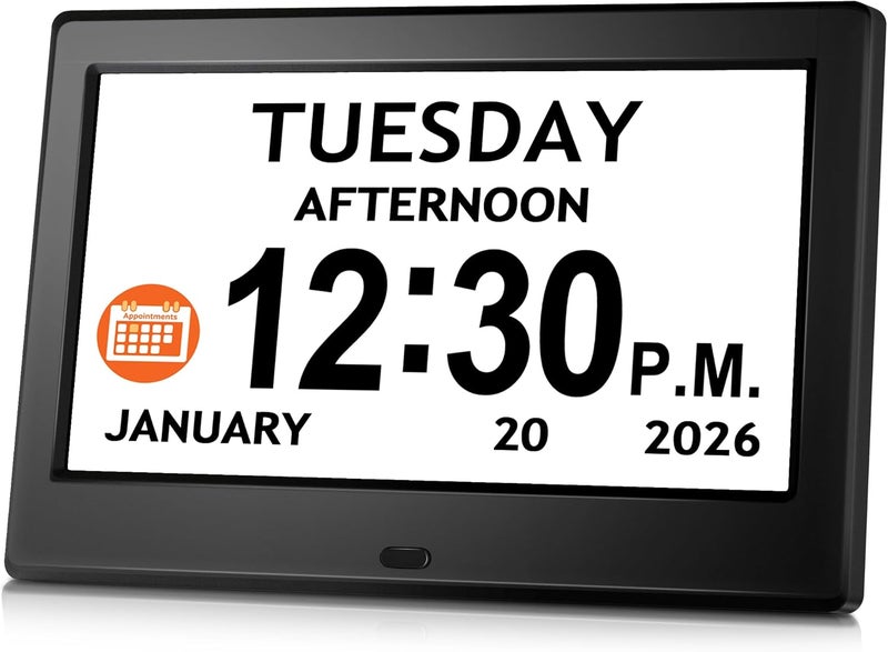Pastigio 7'' Digital Clock, Dementia Clock With Date And Time, 10 Reminders, 6 Alarms, Auto-Dimming, Auto DST, Remote Control, Large Display Alarm Clock For Seniors, Gifts For People With Dementia, Alzheimers - Image 1